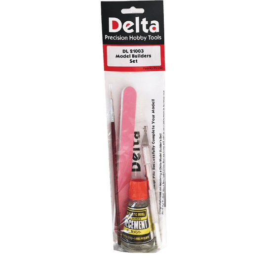 Delta Model Builders Set Knife - Brush - Flex File - Glue - Lazy Modeller