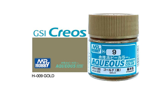 Mr Hobby Aqueous 10ml H009 Gloss Metallic Gold - Lazy Modeller