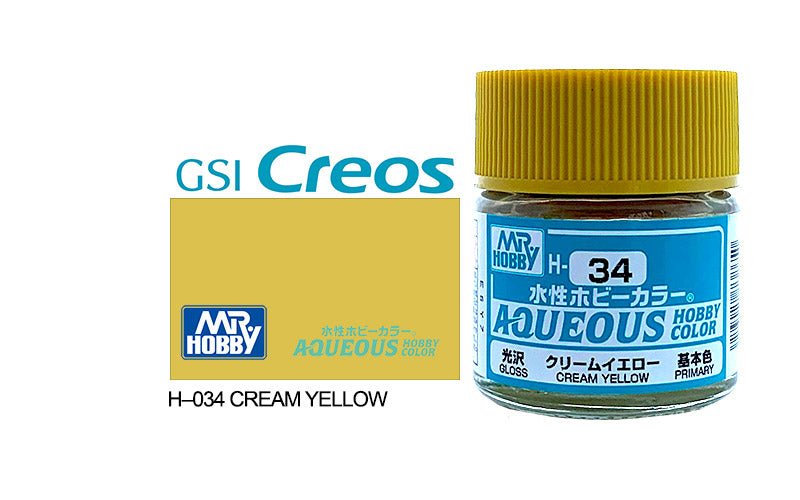 Mr Hobby Aqueous 10ml H034 Gloss Cream Yellow - Lazy Modeller