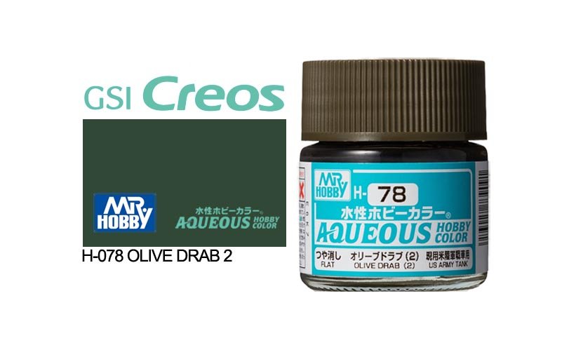 Mr Hobby Aqueous 10ml H078 Semi Gloss Olive Drab 2 - Lazy Modeller