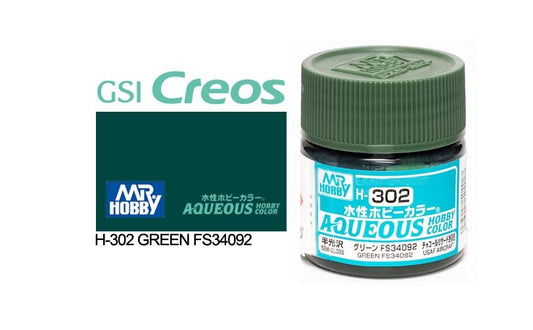 Mr Hobby Aqueous 10ml H302 Semi Gloss Green FS 34092 - Lazy Modeller