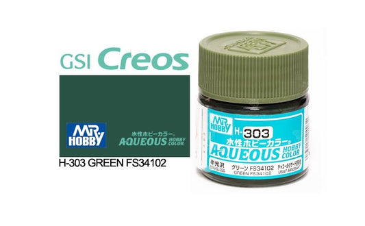 Mr Hobby Aqueous 10ml H303 Semi Gloss Green FS 34102 - Lazy Modeller