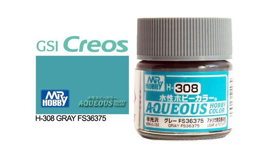 Mr Hobby Aqueous 10ml H308 Semi Gloss Grey FS 36375 - Lazy Modeller