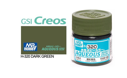 Mr Hobby Aqueous 10ml H320 Semi Gloss Dark Green - Lazy Modeller