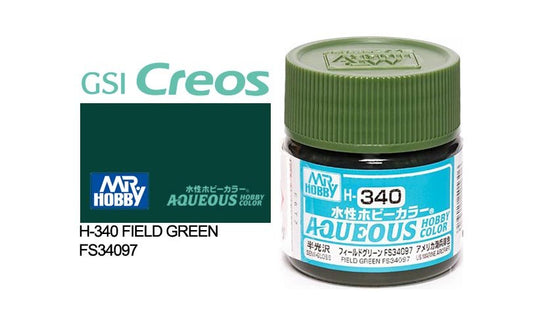 Mr Hobby Aqueous 10ml H340 Semi Gloss Field Green - Lazy Modeller