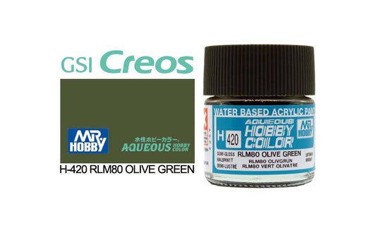 Mr Hobby Aqueous 10ml H420 Semi Gloss RLM80 Olive Green - Lazy Modeller